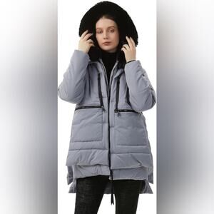 Full Zip Hooded Fur lined Long Puffer Coat Jacket‎ Small Winter parka Warm snow